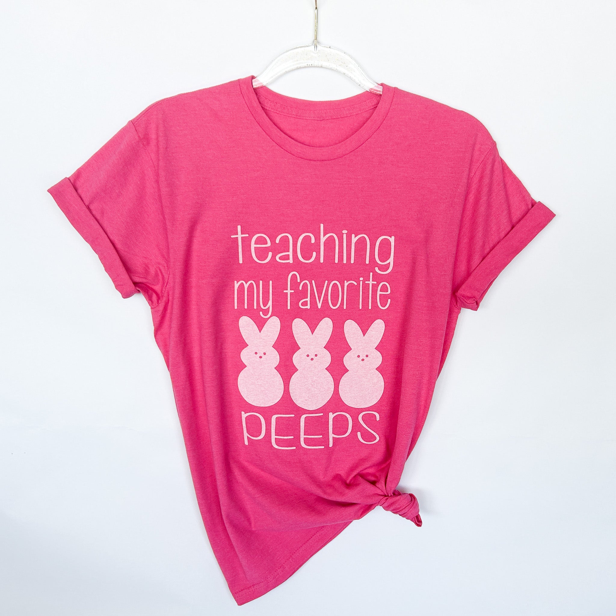 TEACHING MY FAVORITE PEEPS T-SHIRT - CREW NECK IN BRIGHT PINK