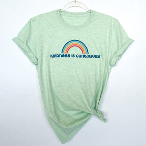 KINDNESS IS CONTAGIOUS T-SHIRT - CREW NECK IN HEATHER MINT GREEN