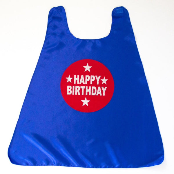 BLUE HAPPY BIRTHDAY CAPE - WITH SILVER & RED