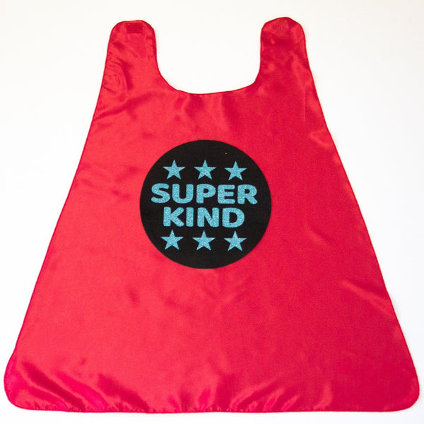 RED SUPER KIND CAPE - WITH BLACK & SPARKLE AQUA