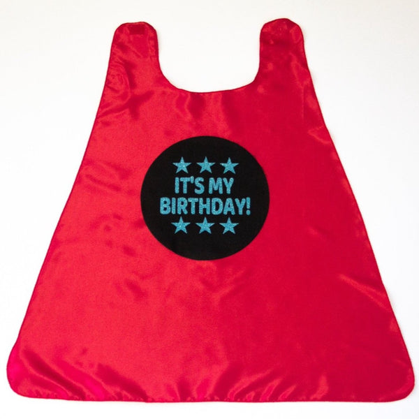 RED IT'S MY BIRTHDAY CAPE - WITH SPARKLE AQUA & BLACK