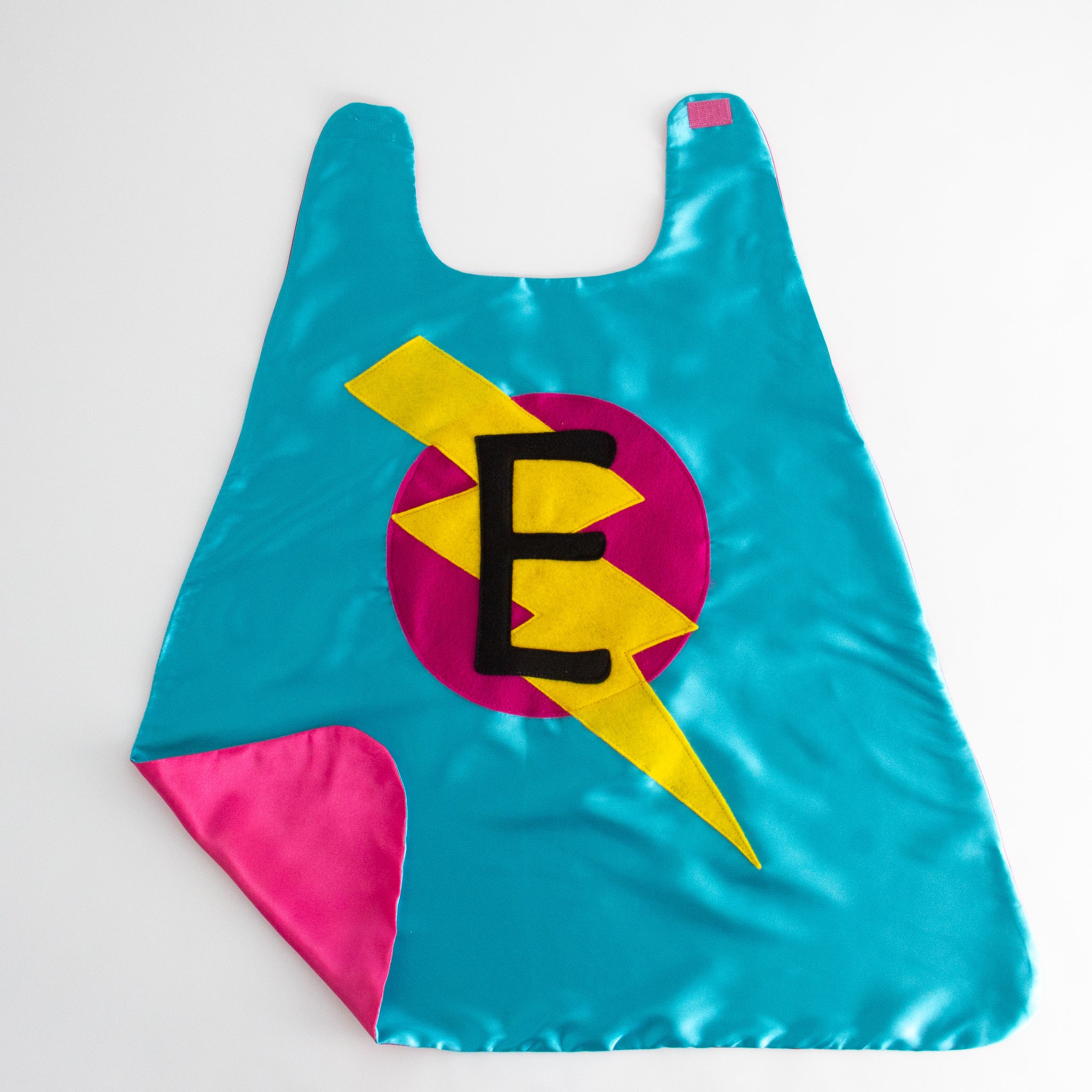 CUSTOM SUPERHERO CAPE - TURQUOISE/PINK - CHOOSE YOUR INTIAL