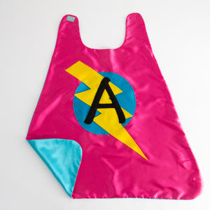 CUSTOM SUPERHERO CAPE - PINK/TURQUOISE - CHOOSE YOUR INTIAL