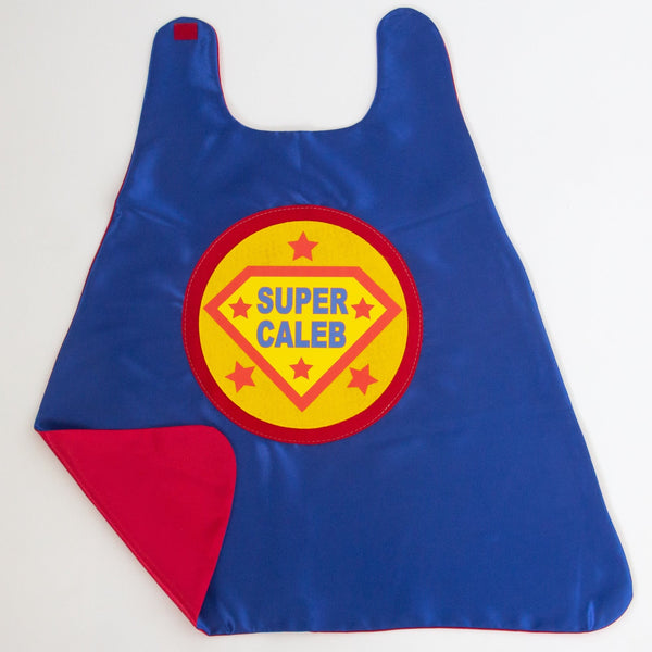 FULL NAME SHIELD SUPERHERO CAPE - BLUE/RED OPTION - ADD A CUSTOM NAME